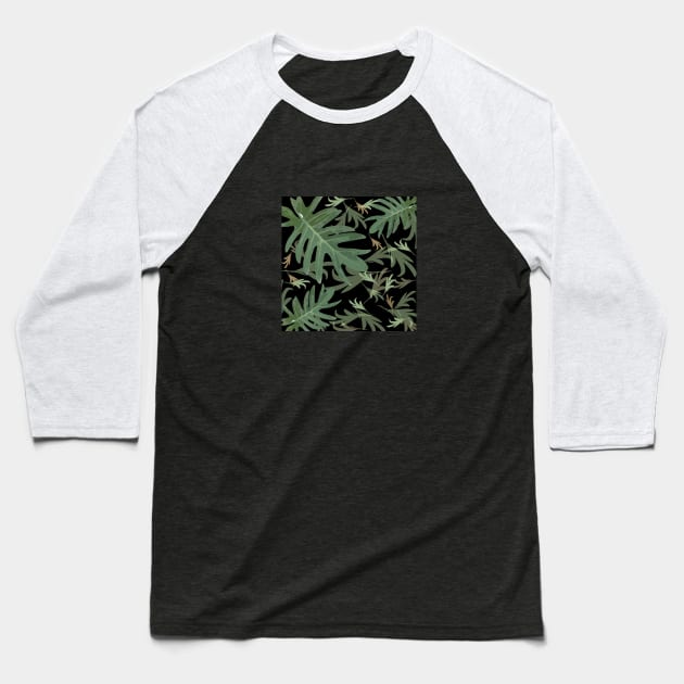 Autumn fall green greenvibes on black tropical palm leaves Baseball T-Shirt by PrintedDreams